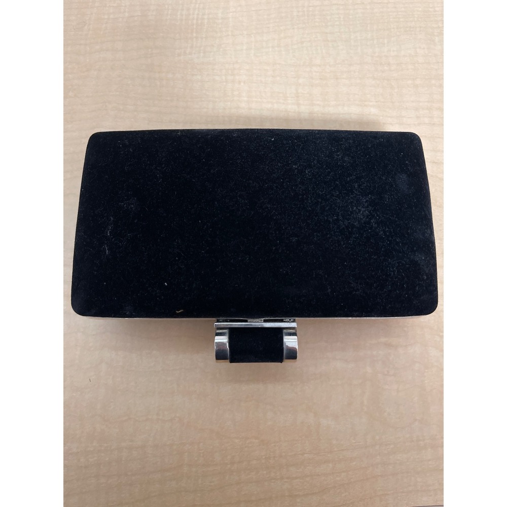 Black Velvet Hard Shell Evening Clutch Bag with Detachable Silver Chain Strap